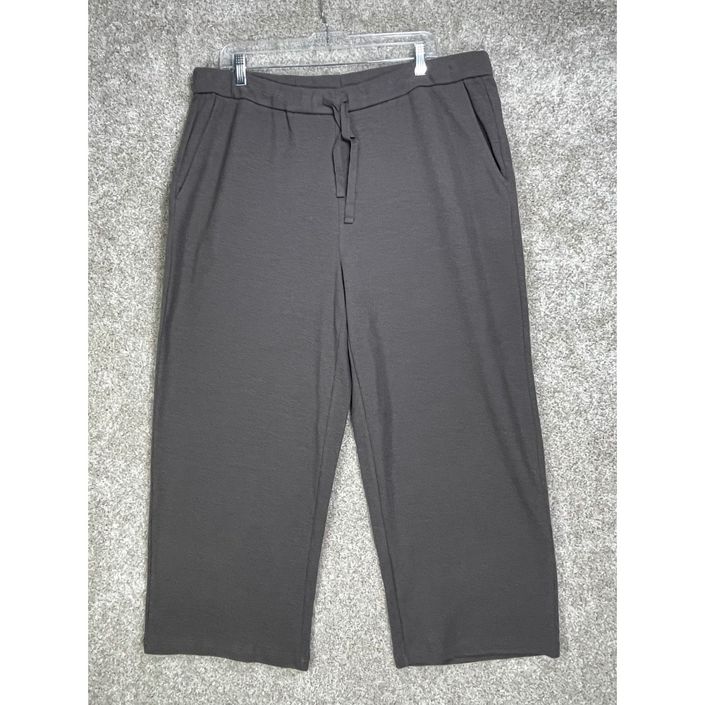 Eileen Fisher Organic Cotton Wide Leg Crop Pants Womens XL Gray Textured Lounge